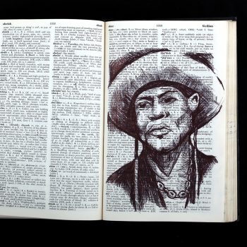 ink pen sketch on dictionary paper