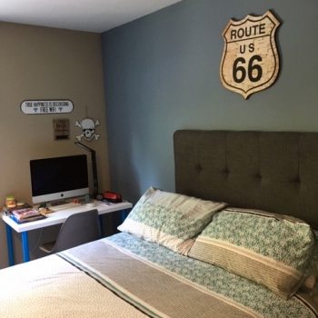 Blue and brown bedroom