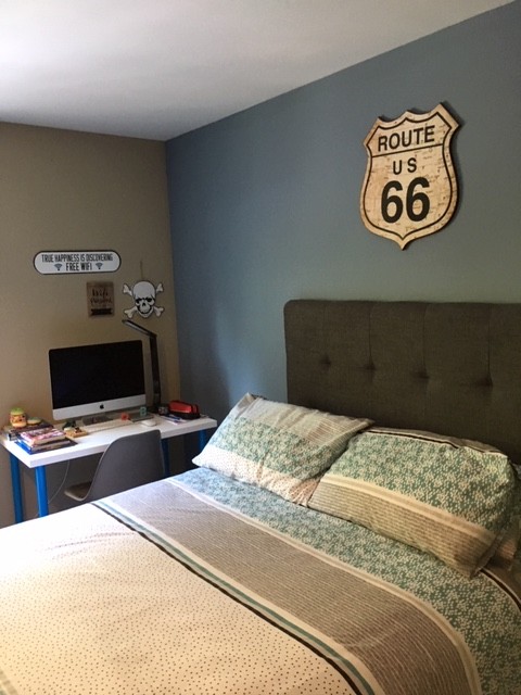 Blue and brown bedroom