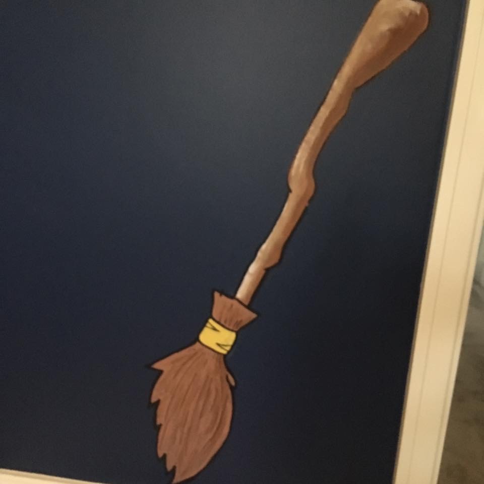 Harry Potter themed mural broomstick detail