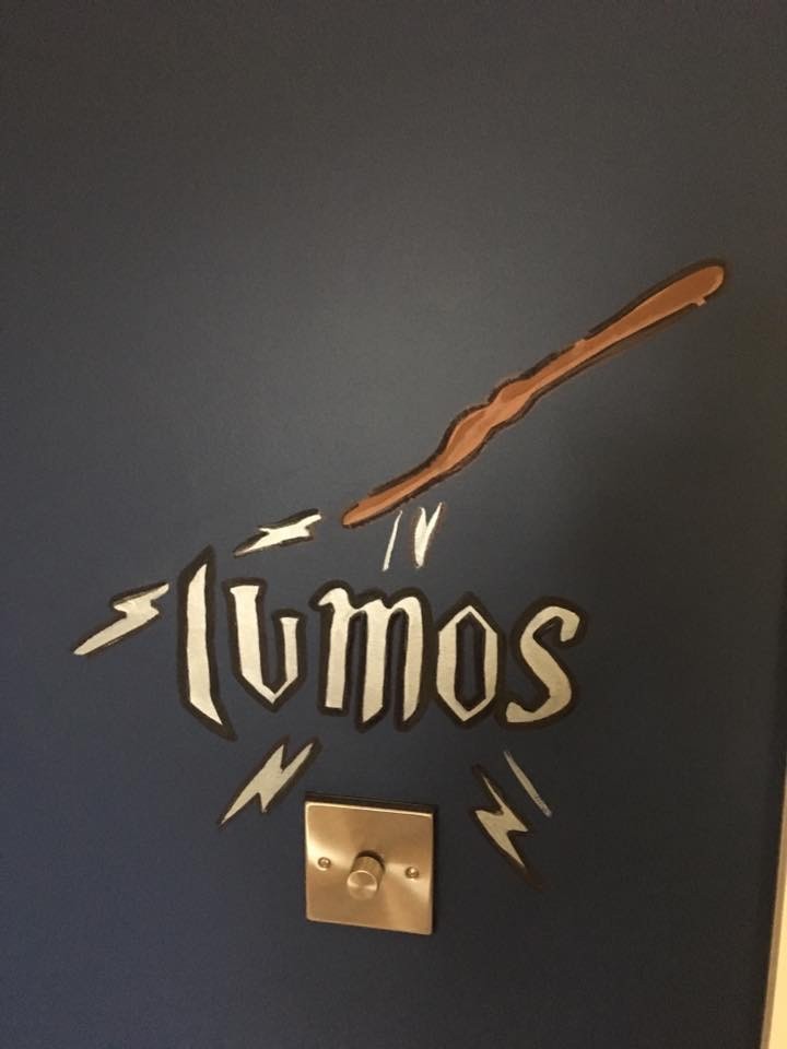 Harry Potter themed mural light switch detail