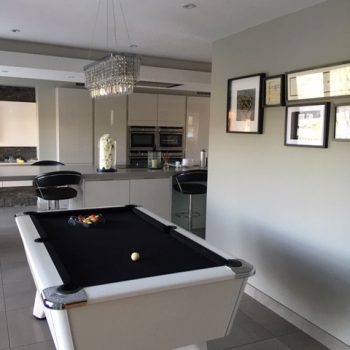 Silver pool room and kitchen