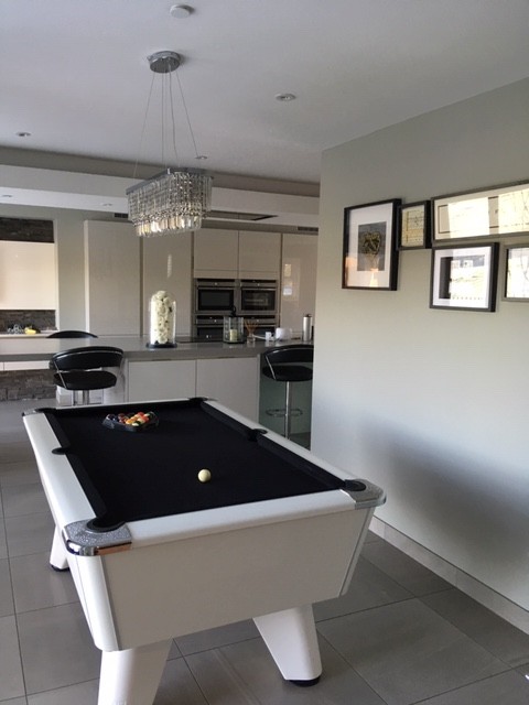 Silver pool room and kitchen